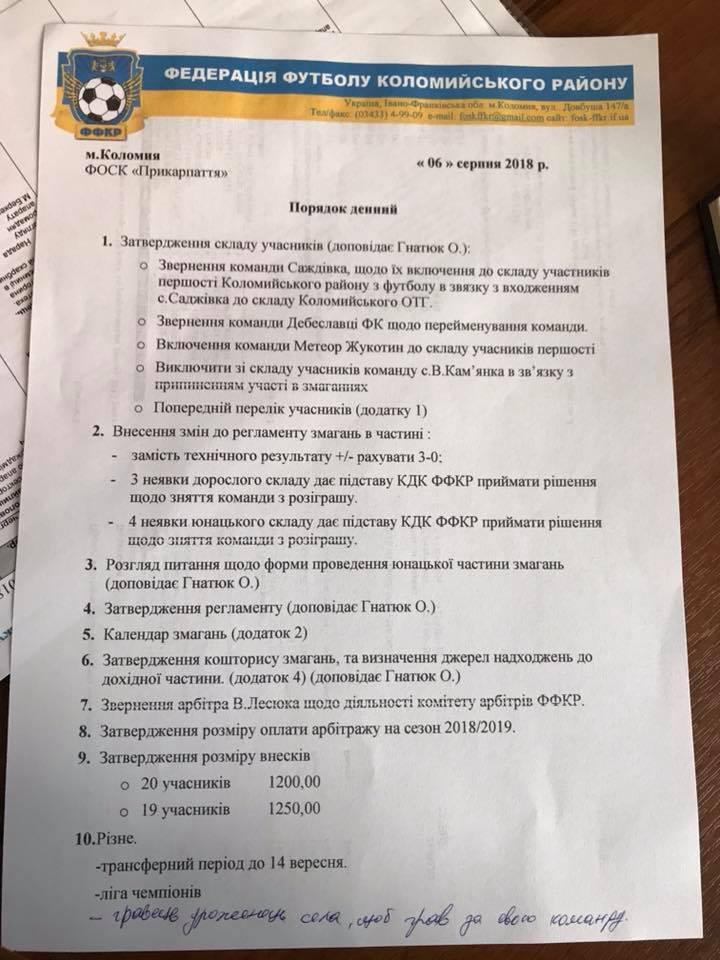Виконком Федерації футболу Коломийського району